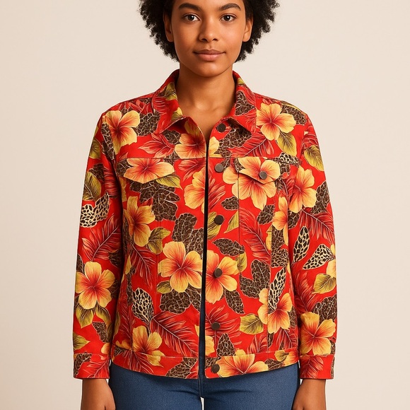 Easy Spirit Tropical Floral Print Stretch Jacket Women’s Medium - Picture 1 of 16